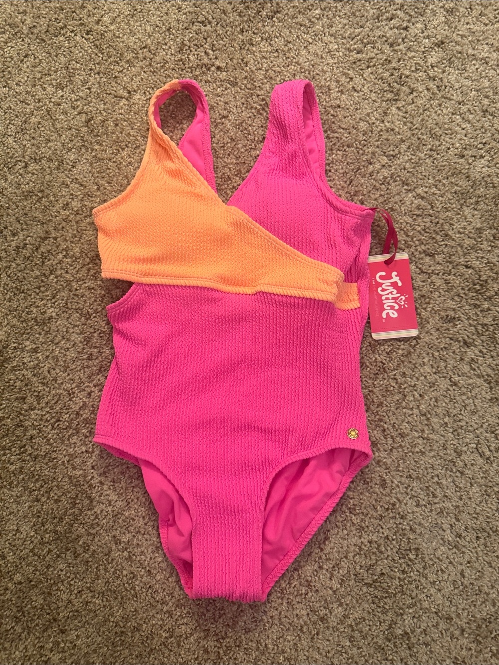 Justice Girls Pink and Orange Colorblock One-Piece Swimsuit